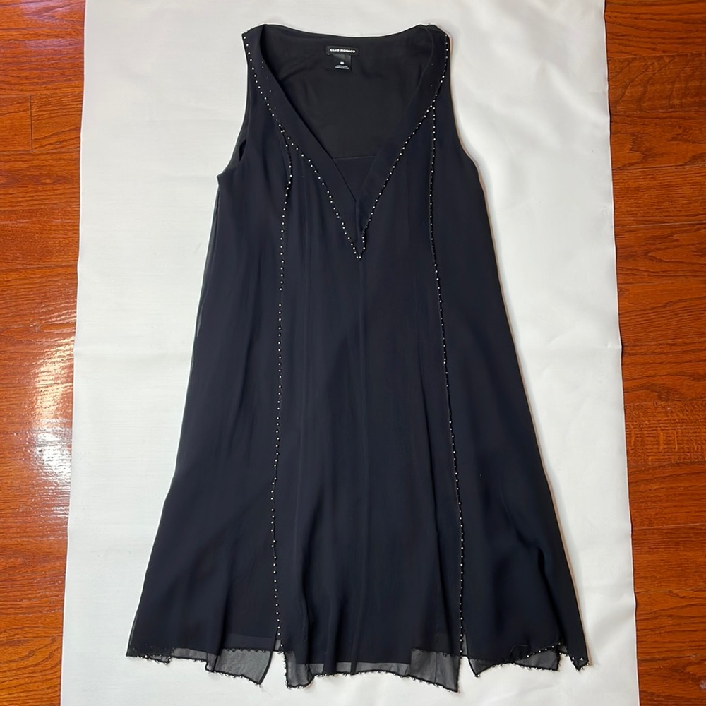 Black aline silk/ tulle dress.